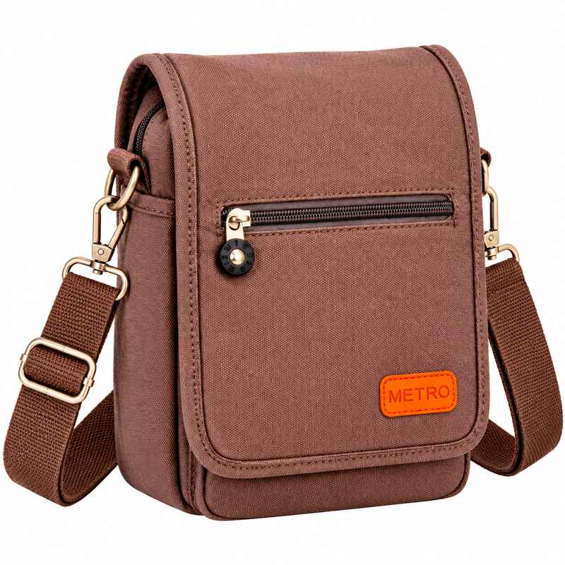 LL-255 Chocolate Canvas X-Body Shoulder Bag W/4 Zips (New) (image for) LL-255 Chocolate Canvas X-Body Shoulder Bag W/4 Zips (New)